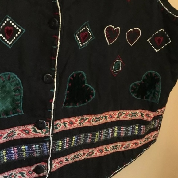 Karen Scott Large Vest Womens Velvet Embroirdered Hearts Green Red Christmas - Picture 5 of 9
